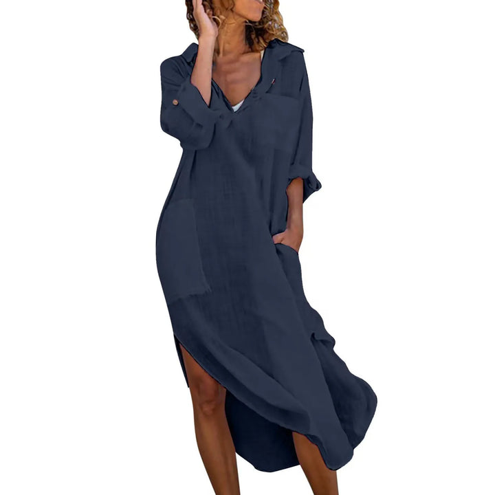 Seline Flowing Linen Long Shirt Dress