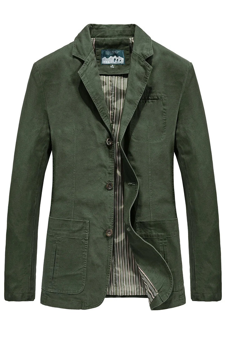 Army green cotton blazer with jacket open