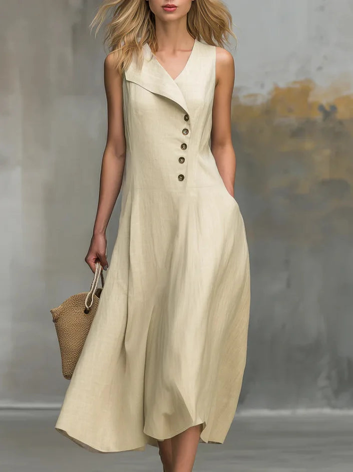 Krista Button Detail Flowy Midi Dress