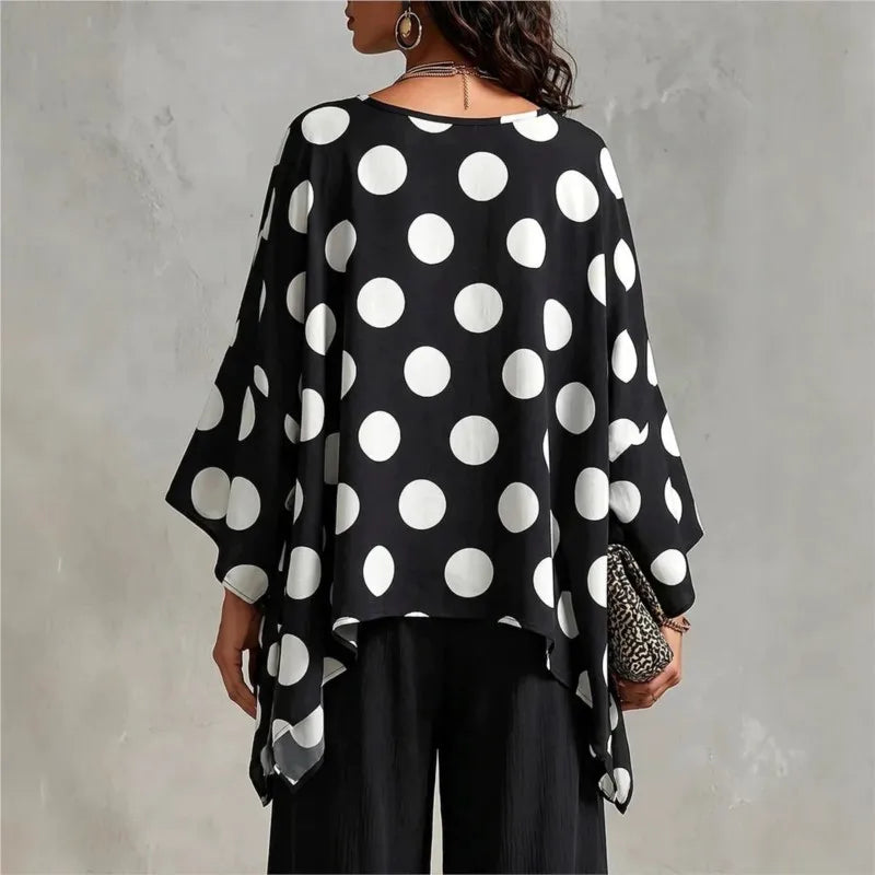 Helena Asymmetrical Polka Dot Blouse