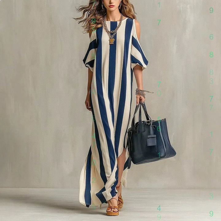 Mylene Off Shoulder Stripe Split Maxi Dress