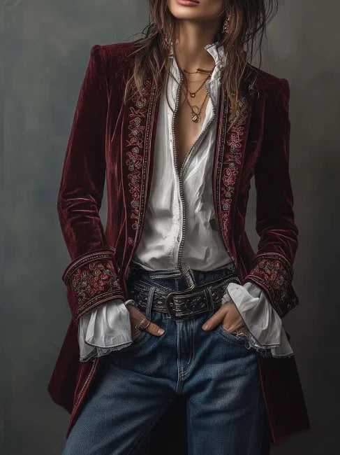 Gemma Embroidered Velvet Blazer