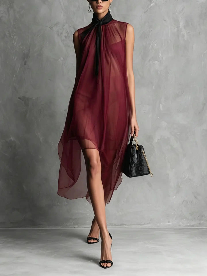 Anna Sleeveless Bow Neck Chiffon Midi Dress