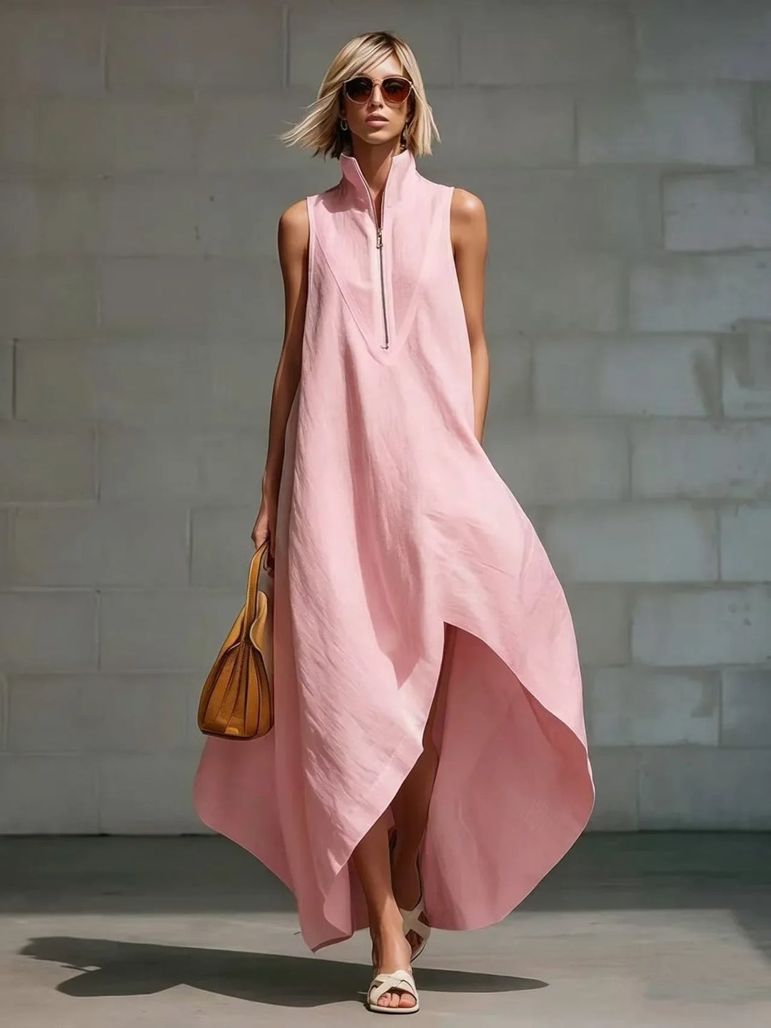 Rosy Sleeveless Half Zip Long Dress
