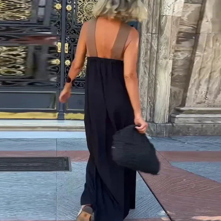 Jessara Contrast Halter Backless Maxi Dress