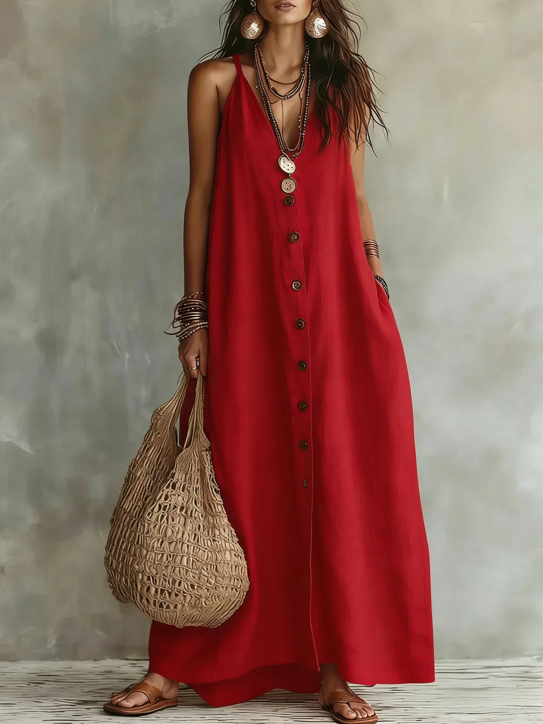 Vesna Breathable Sleeveless Linen Maxi Dress