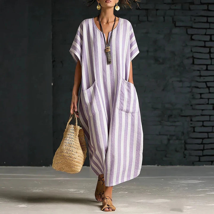 Cassidy Striped V Neck Boho Maxi Dress