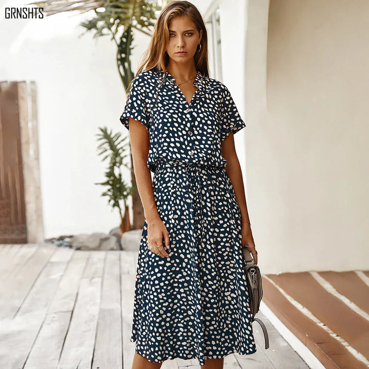 Inessa Printed Midi Shirt Dress