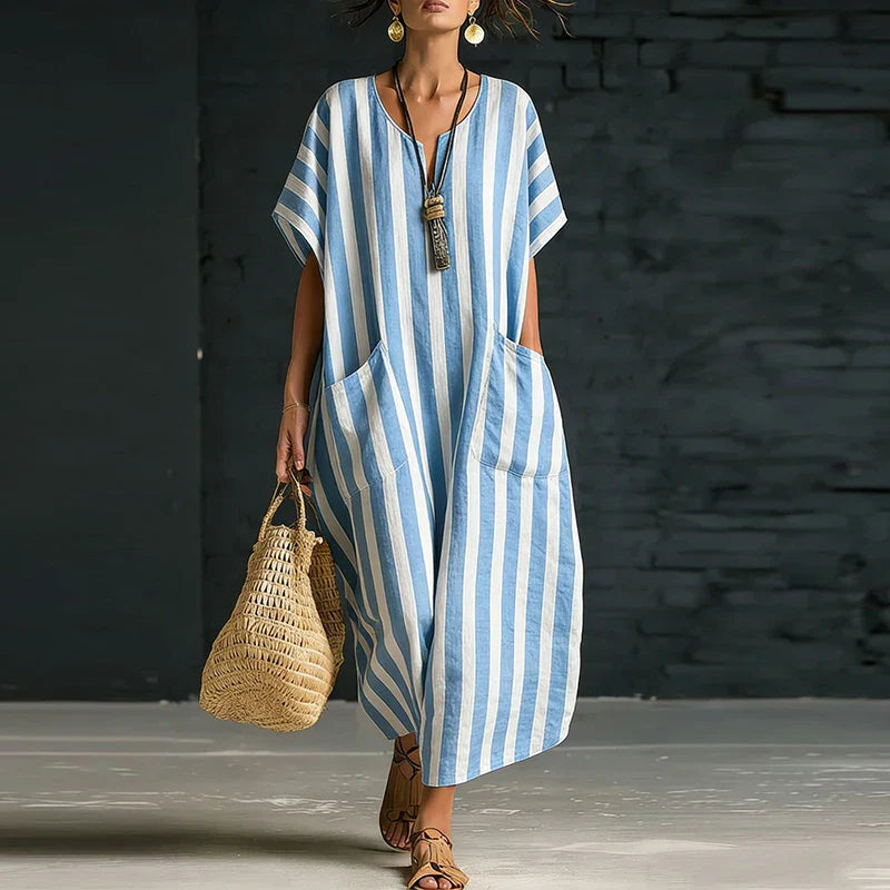 Cassidy Striped V Neck Boho Maxi Dress