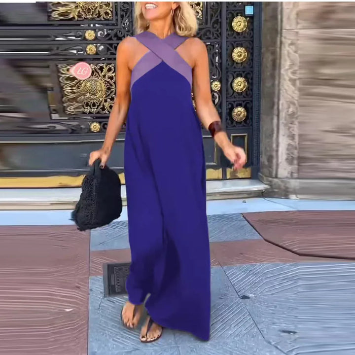 Jessara Contrast Halter Backless Maxi Dress