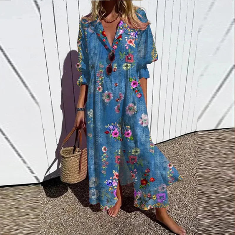 Aurevia Casual Printed Long Sleeve Maxi Dress