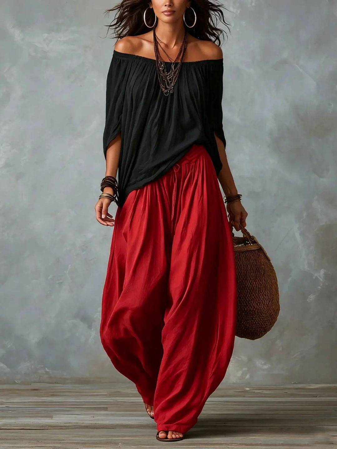 Josephine Bohemian Off Shoulder Harem Pants Set