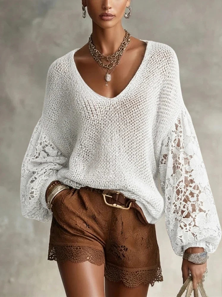 Sylvie Lace V Neck Sweater