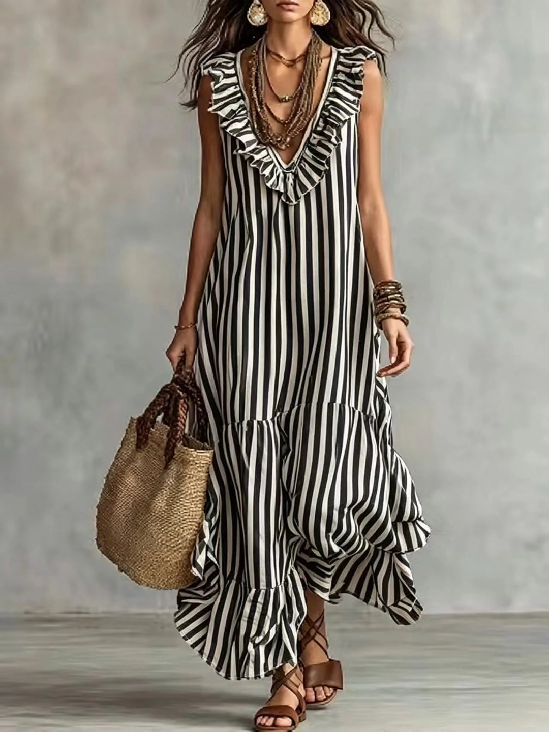 Kinsley Ruffle Striped Maxi Dress