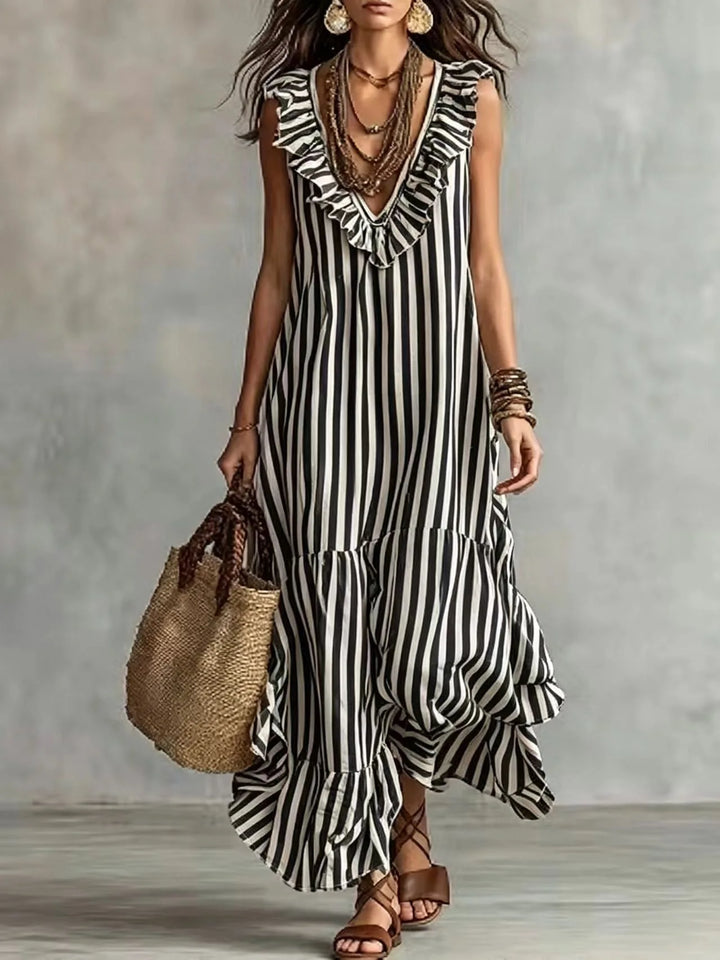 Kinsley Ruffle Striped Maxi Dress