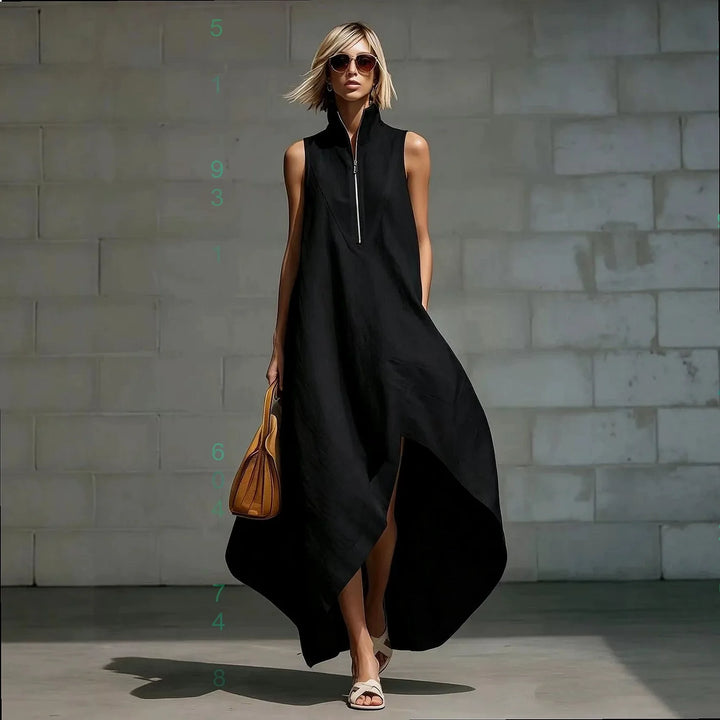Rosy Sleeveless Half Zip Long Dress
