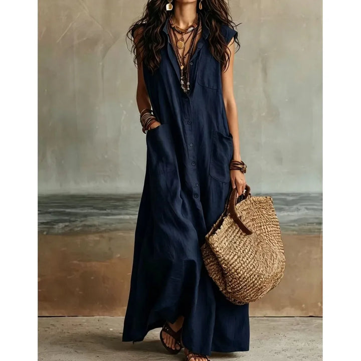 Diana Bohemian V Neck Casual Linen Maxi Dress