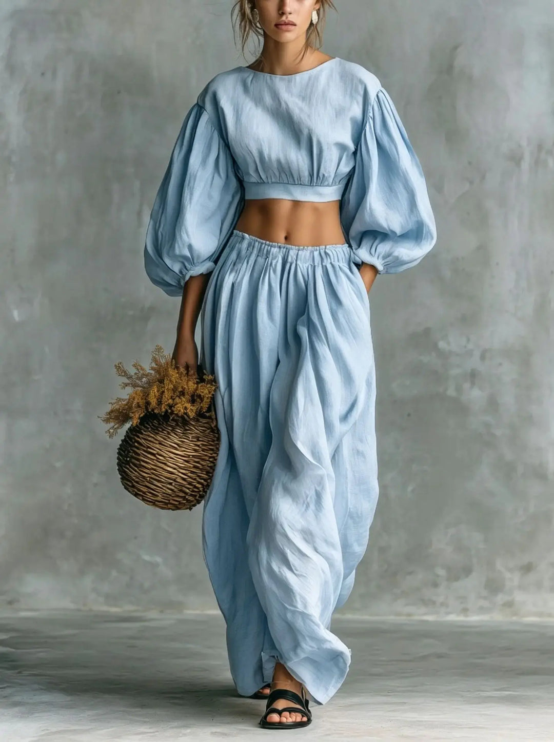 Ysoline Balloon Sleeve Trouser Set