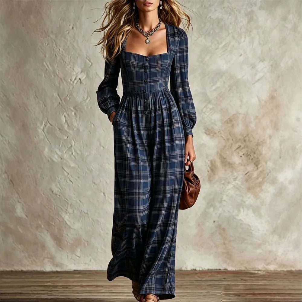Amabel Plaid Wide Leg Jumpsuit