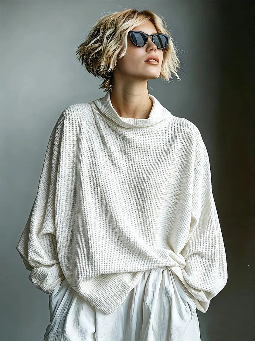 Genevieve Waffle Knit Funnel Top