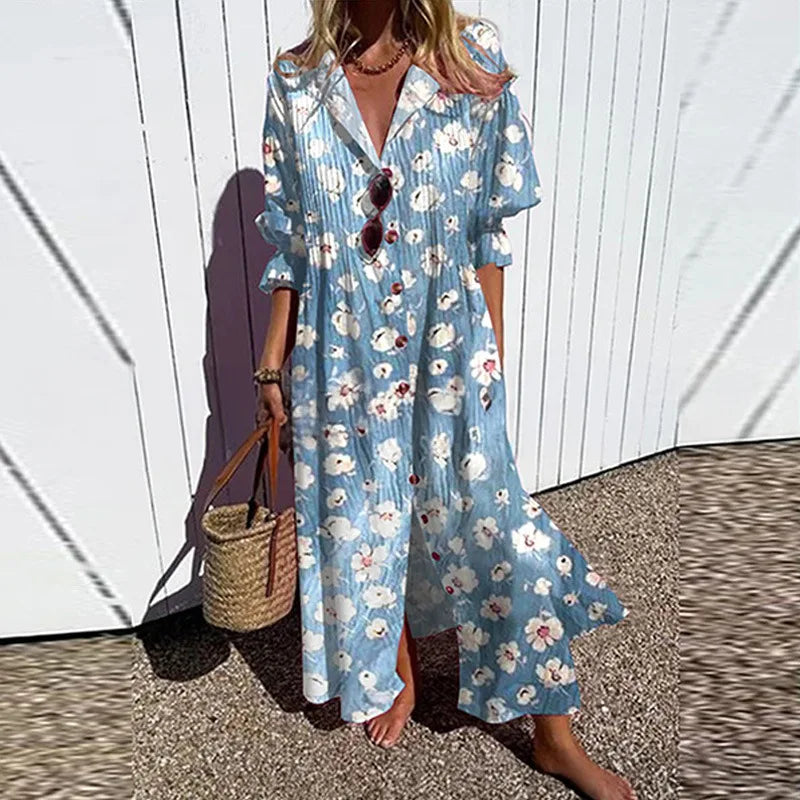 Aurevia Casual Printed Long Sleeve Maxi Dress