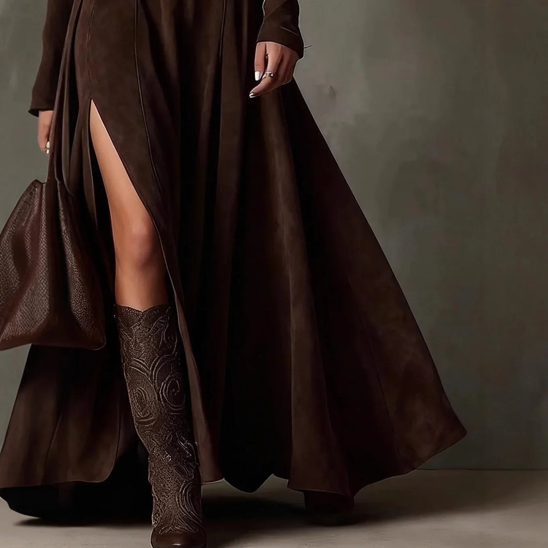 Delrya Turtleneck Slit Maxi Dress