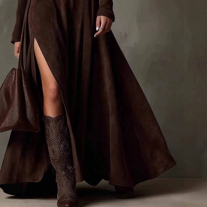Delrya Turtleneck Slit Maxi Dress