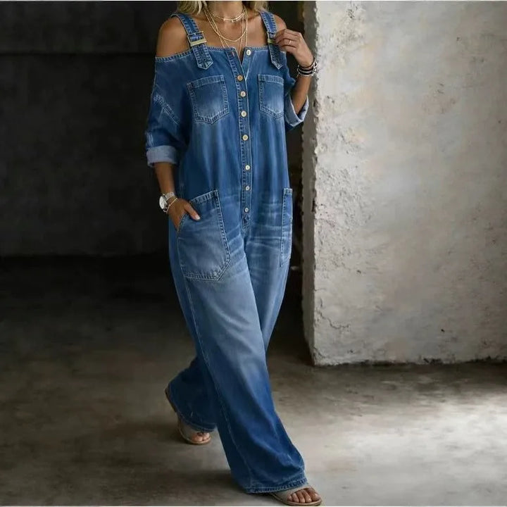 Marina Cold Shoulder Denim Jumpsuit