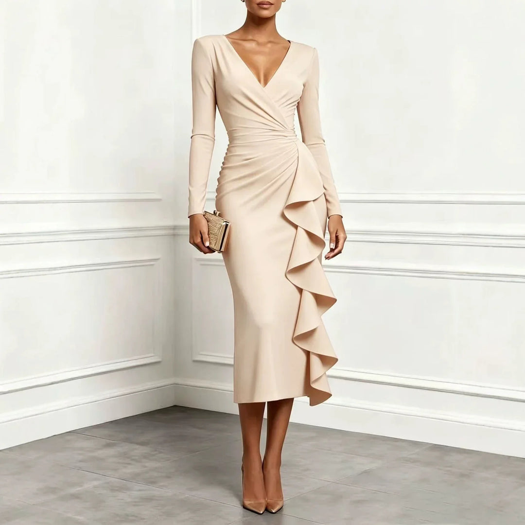 Isadora Ruffle Front Midi Dress
