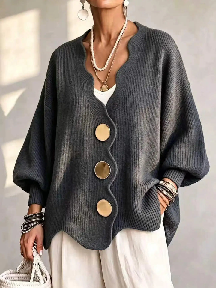 Dark grey oversized cardigan with wavy button front