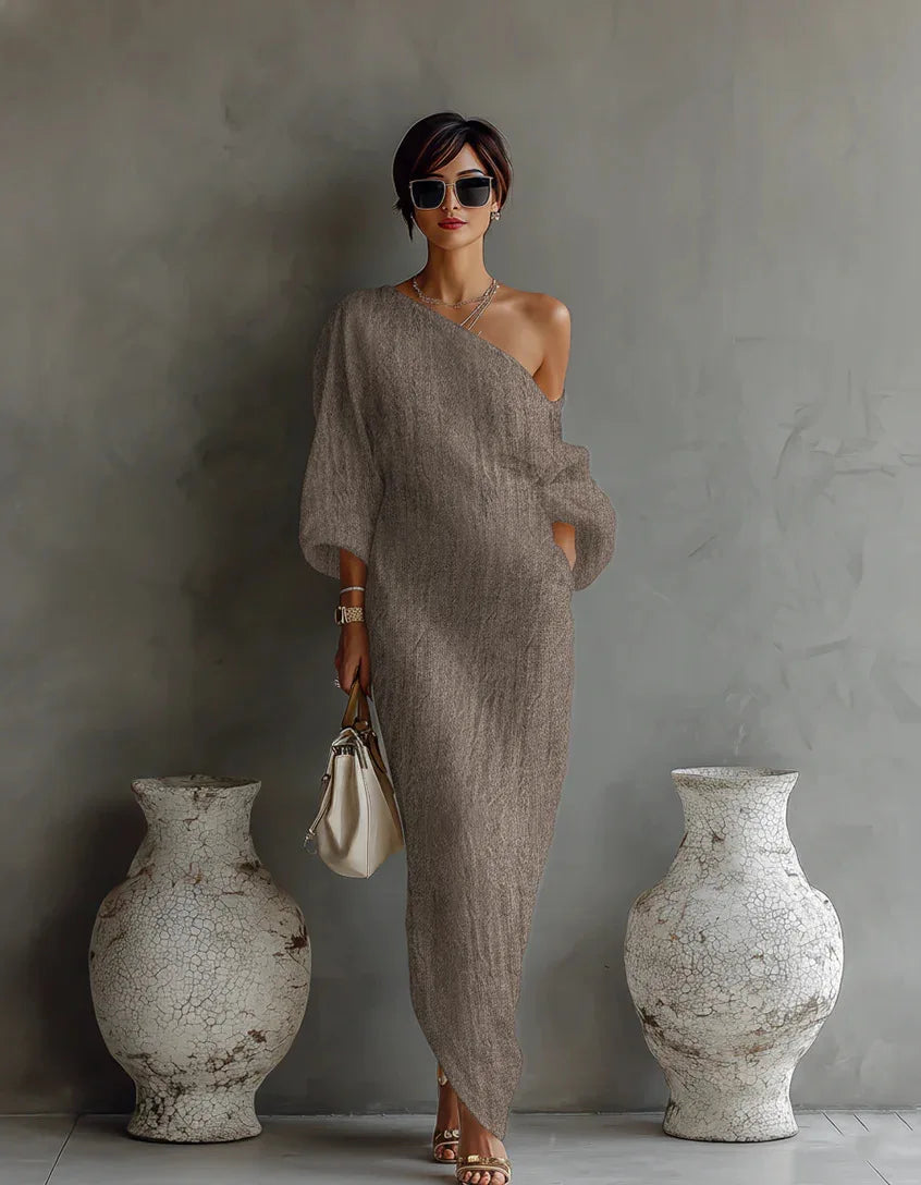 Amaris Linen One Shoulder Dress