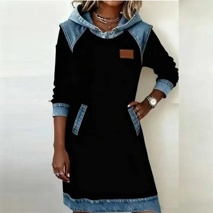 Harlowe Denim Trim Hoodie Dress