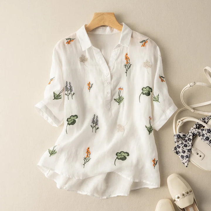 Marcelline Embroidered Linen Blouse