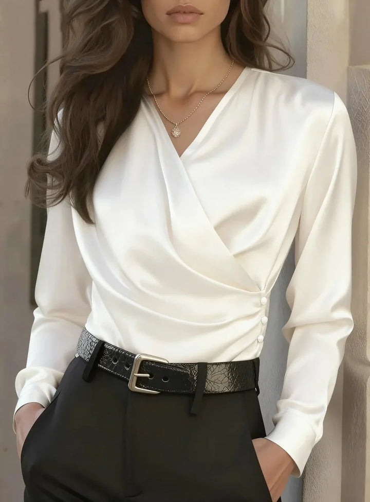 Lovienne Elegant Draped Satin Blouse