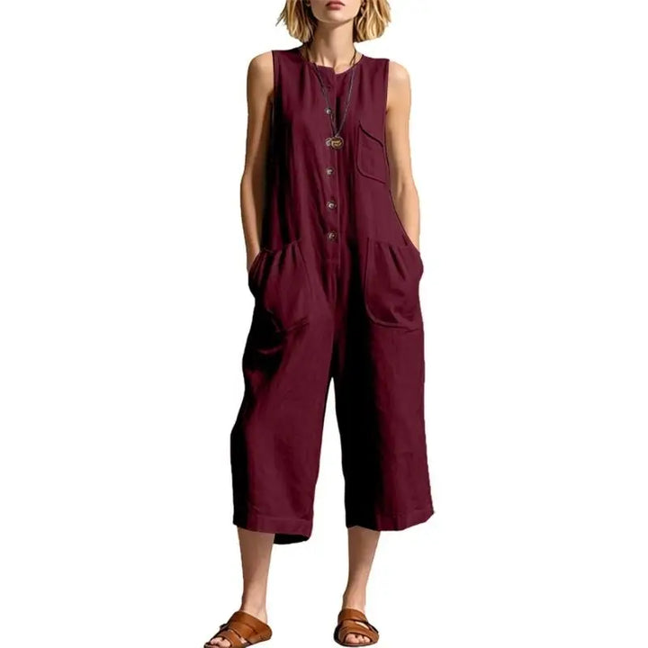 Marielle  Button Front Realxed Dungaree Jumpsuit
