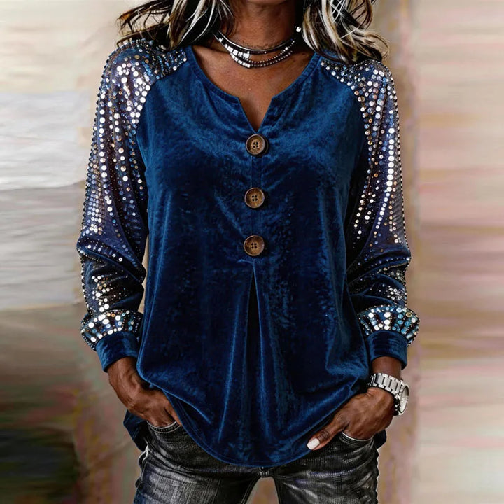 Julia Velvet Sequin Sleeve Blouse