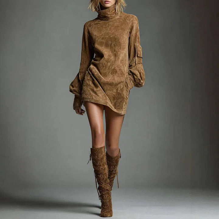Lora Suede Turtleneck Dress
