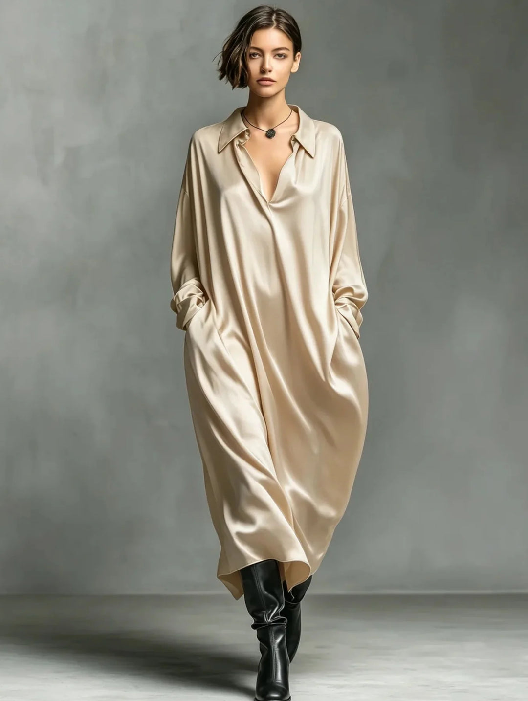 Elara Soft Drape Long Sleeve Maxi Dress