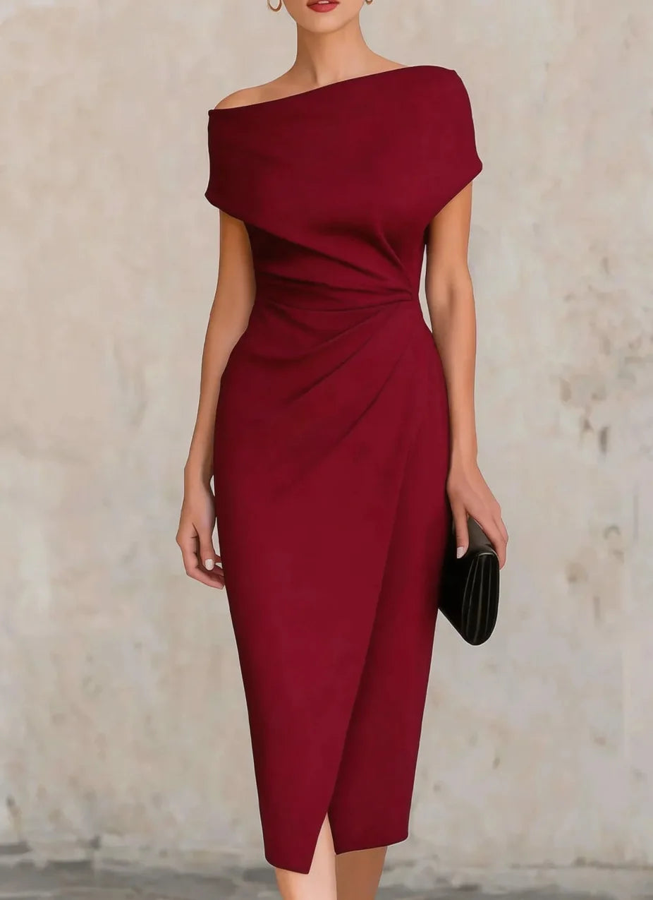Madina Pleated Slit Midi Dress