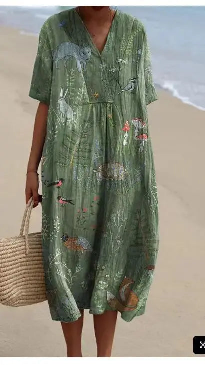 Sydney Printed V Neck Midi Dress