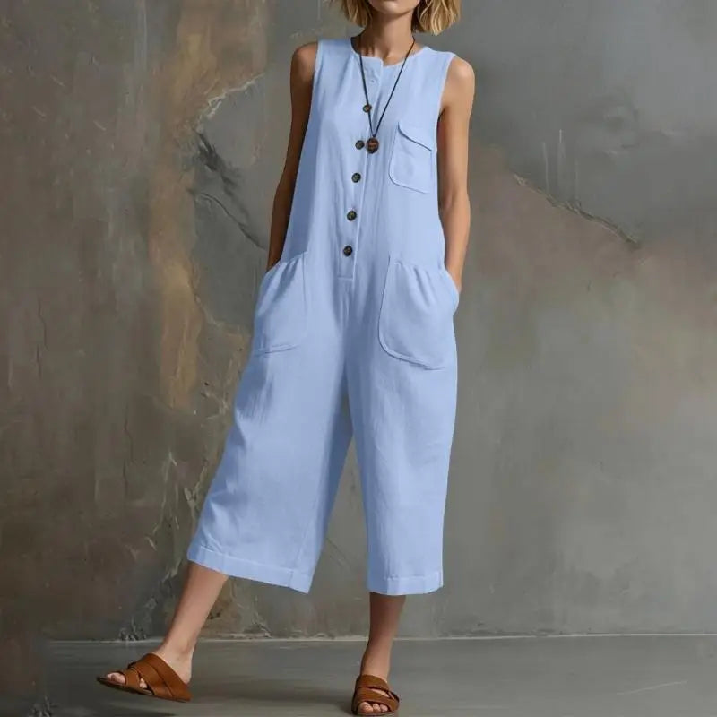Marielle  Button Front Realxed Dungaree Jumpsuit