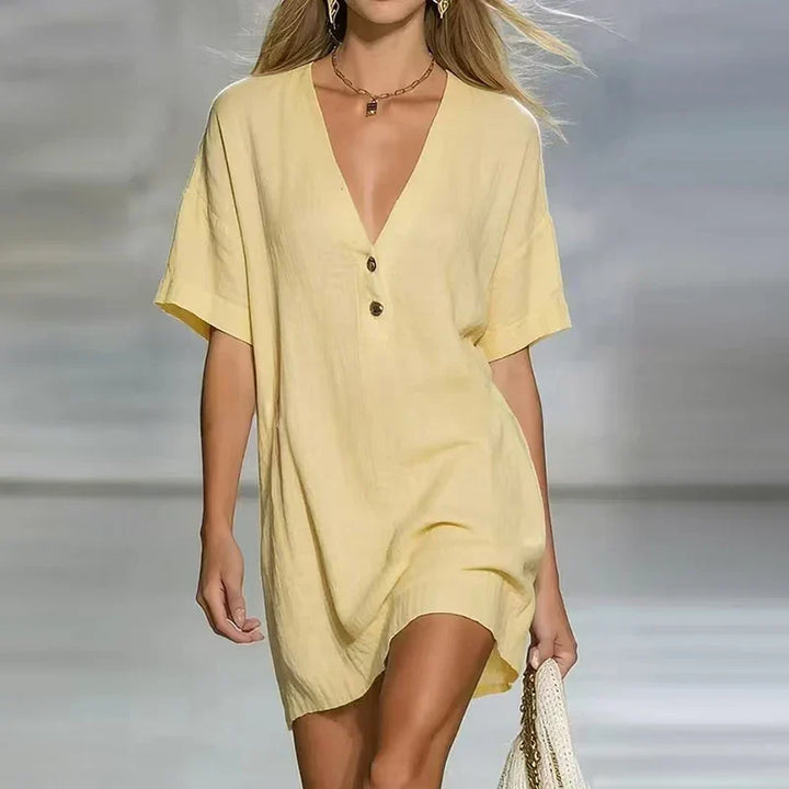 Lana V Neck Linen Shirt Dress