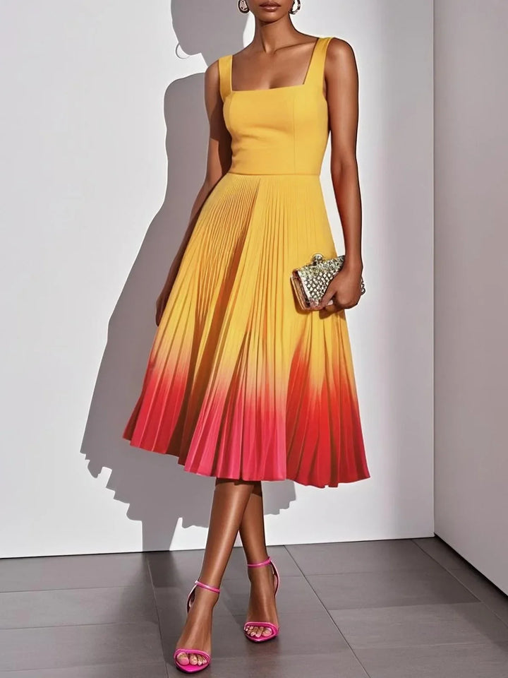 Cassie Pleated Ombre Party Midi Dress