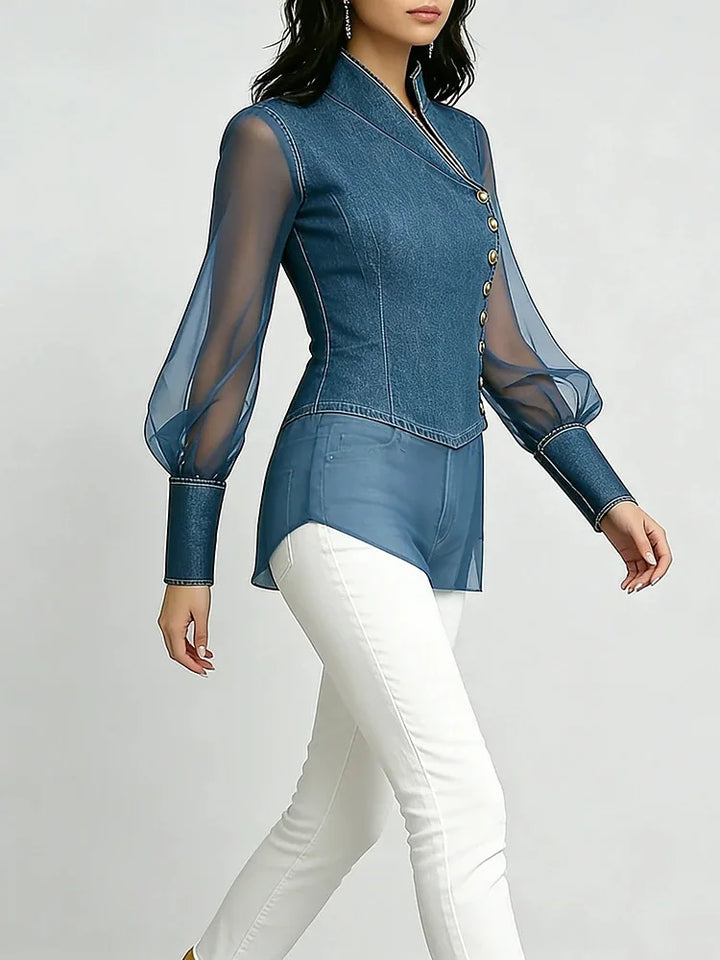 Liora Chiffon Denim Top