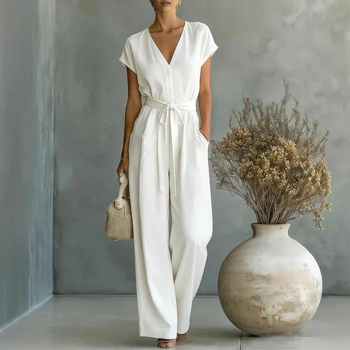 Macep Linen V Neck Jumpsuit