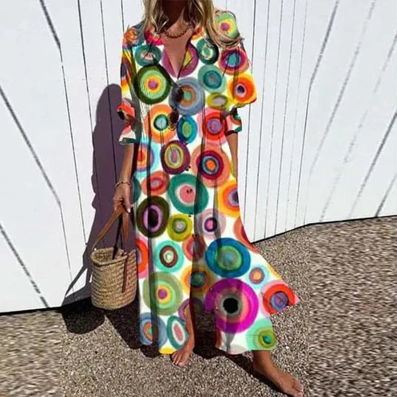 Aurevia Casual Printed Long Sleeve Maxi Dress