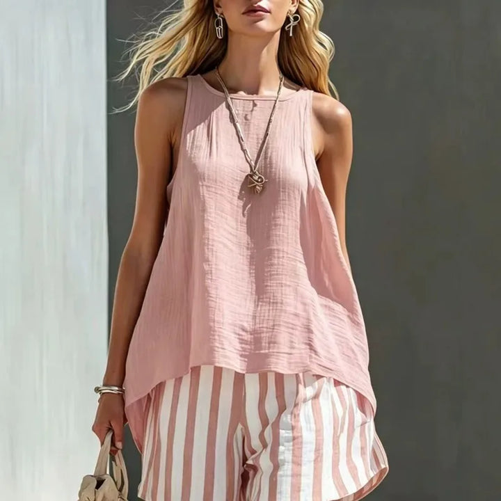 Kaira Sleeveless Tank And Striped Shorts Set