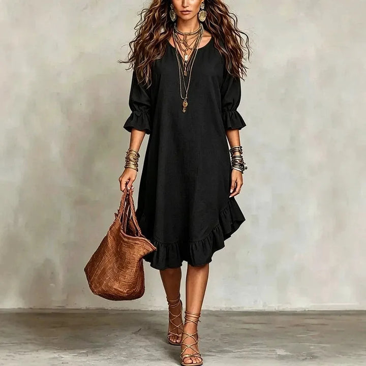 Georgina Ruffle Half Sleeve V Neck Midi Dress