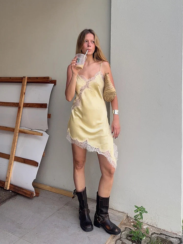 Celestia Satin Lace Mini Dress