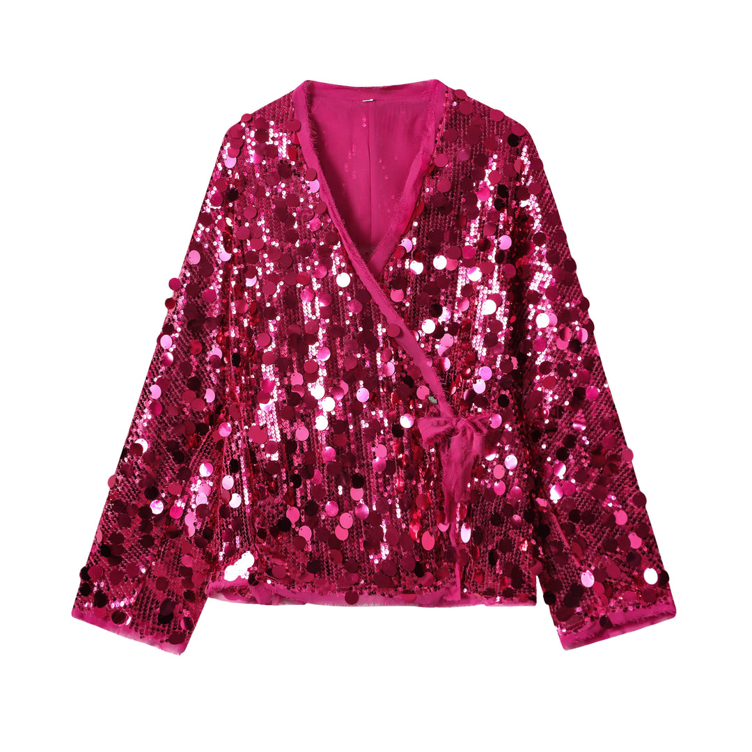 Fuchsia sequin kimono jacket with tie waist